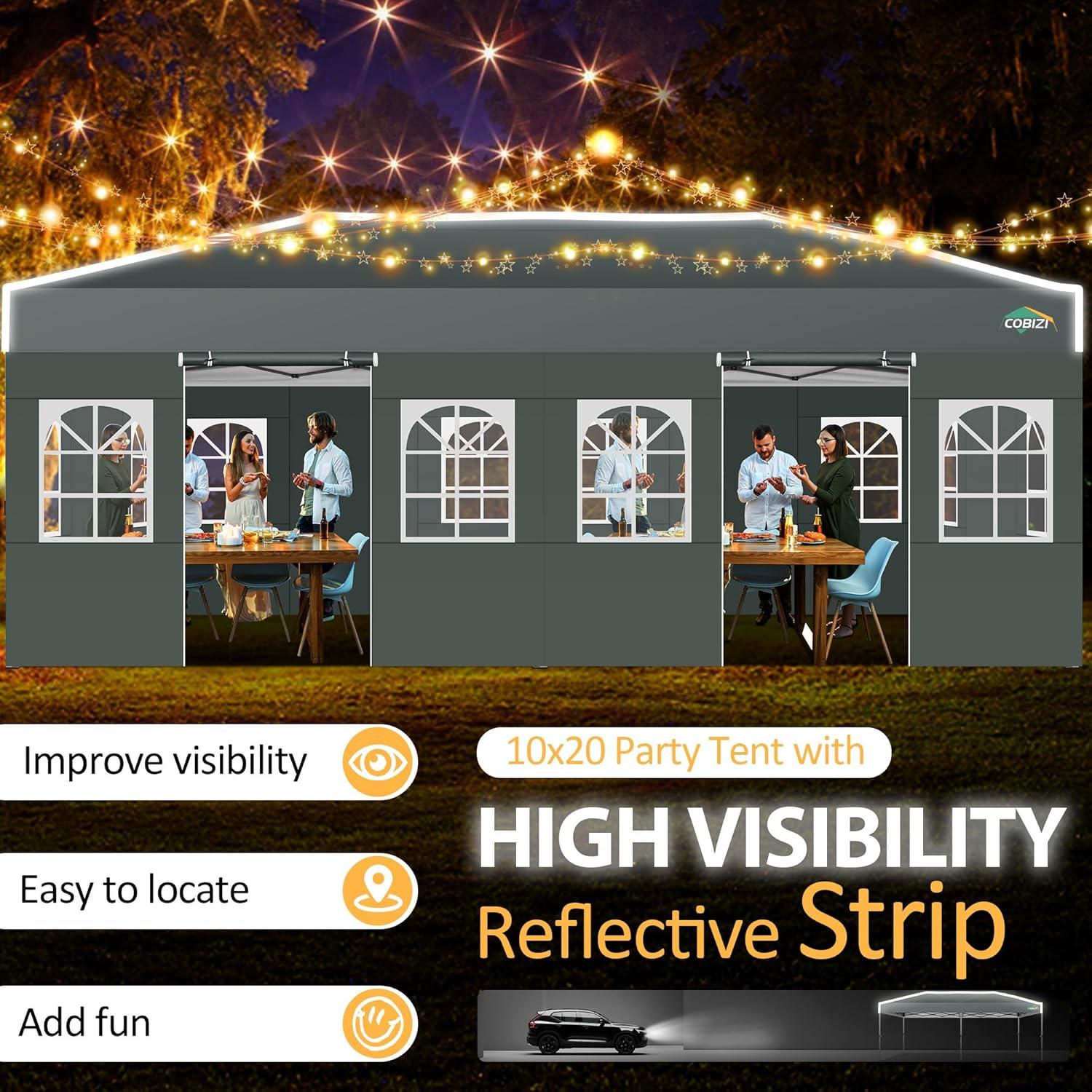 image:imageCOBIZI Canopy 10x10 Pop Up Canopy Tent 1Button Push Easy up Outdoor Canopy Instant Portable Commercial Shelter Waterproof UPF50 Gazebo with Reflective Strip Air Vent amp 4 SandbagsKhakiGrey1year warranty