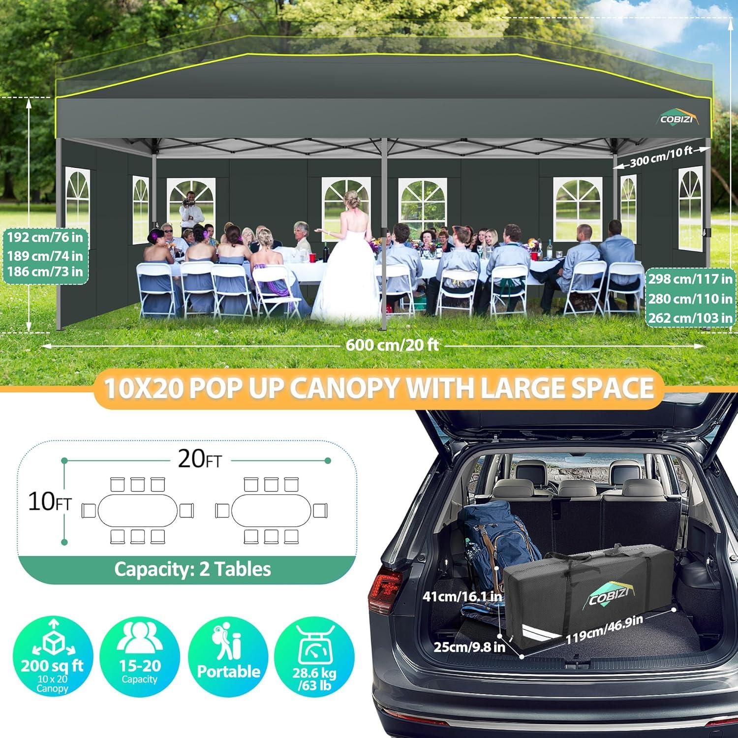 image:imageCOBIZI Canopy 10x10 Pop Up Canopy Tent 1Button Push Easy up Outdoor Canopy Instant Portable Commercial Shelter Waterproof UPF50 Gazebo with Reflective Strip Air Vent amp 4 SandbagsKhakiGrey1year warranty
