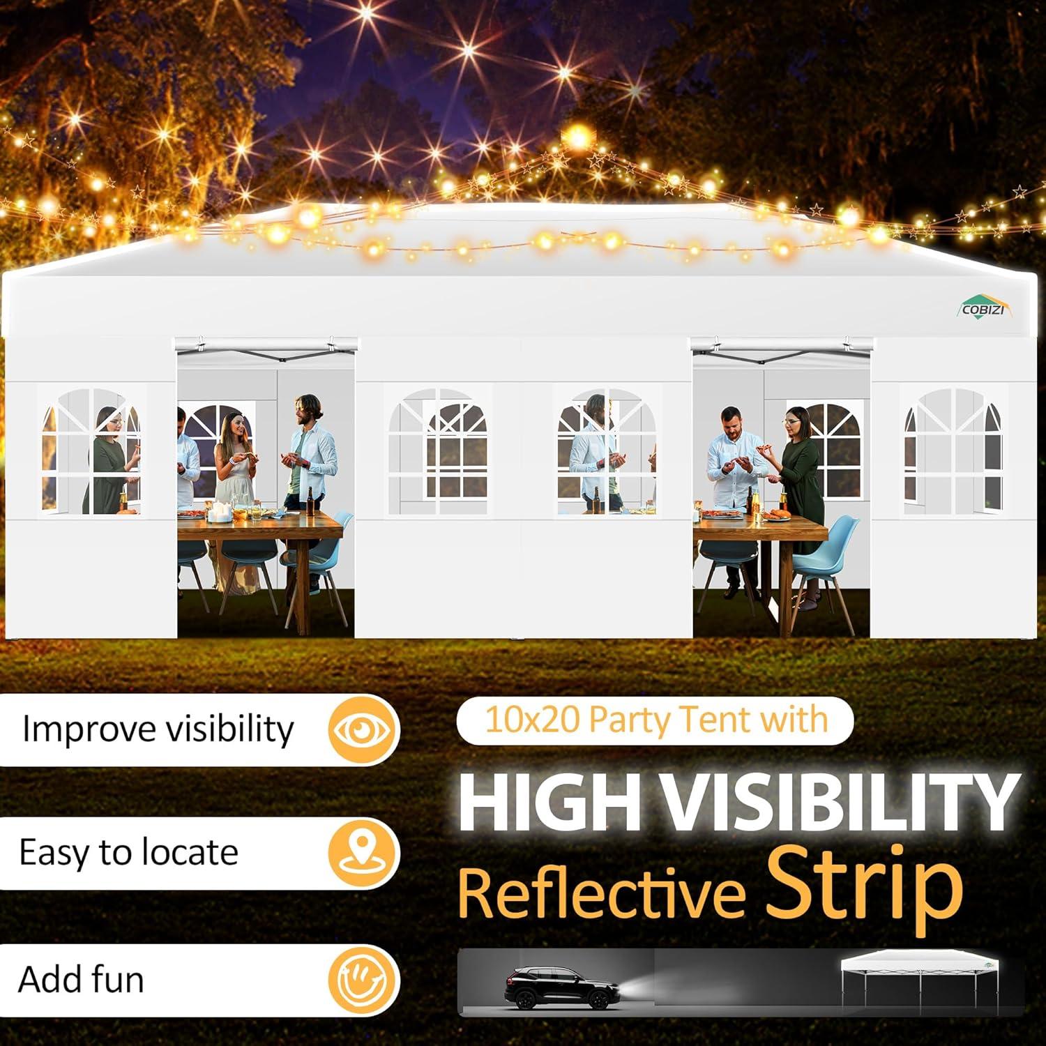 image:imageCOBIZI Canopy 10x10 Pop Up Canopy Tent 1Button Push Easy up Outdoor Canopy Instant Portable Commercial Shelter Waterproof UPF50 Gazebo with Reflective Strip Air Vent amp 4 SandbagsKhakiWhite1year warranty