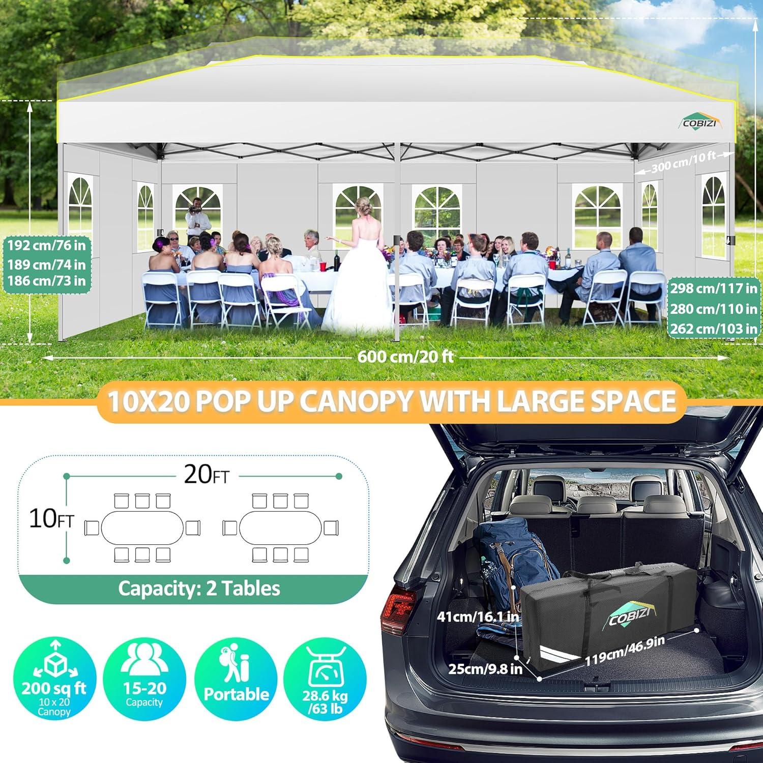 image:imageCOBIZI Canopy 10x10 Pop Up Canopy Tent 1Button Push Easy up Outdoor Canopy Instant Portable Commercial Shelter Waterproof UPF50 Gazebo with Reflective Strip Air Vent amp 4 SandbagsKhakiWhite1year warranty