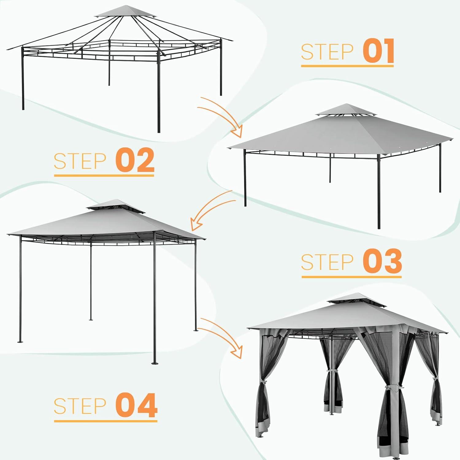 image:imageCOBIZI Gazebo 10x10 Heavy Duty Gazebo with Improved Nettings Outdoor Pavillon Double Roof Patio Gazebos with Metal Steel Frame Outdoor Canopy for Patio Deck Backyard Gray Nettings
