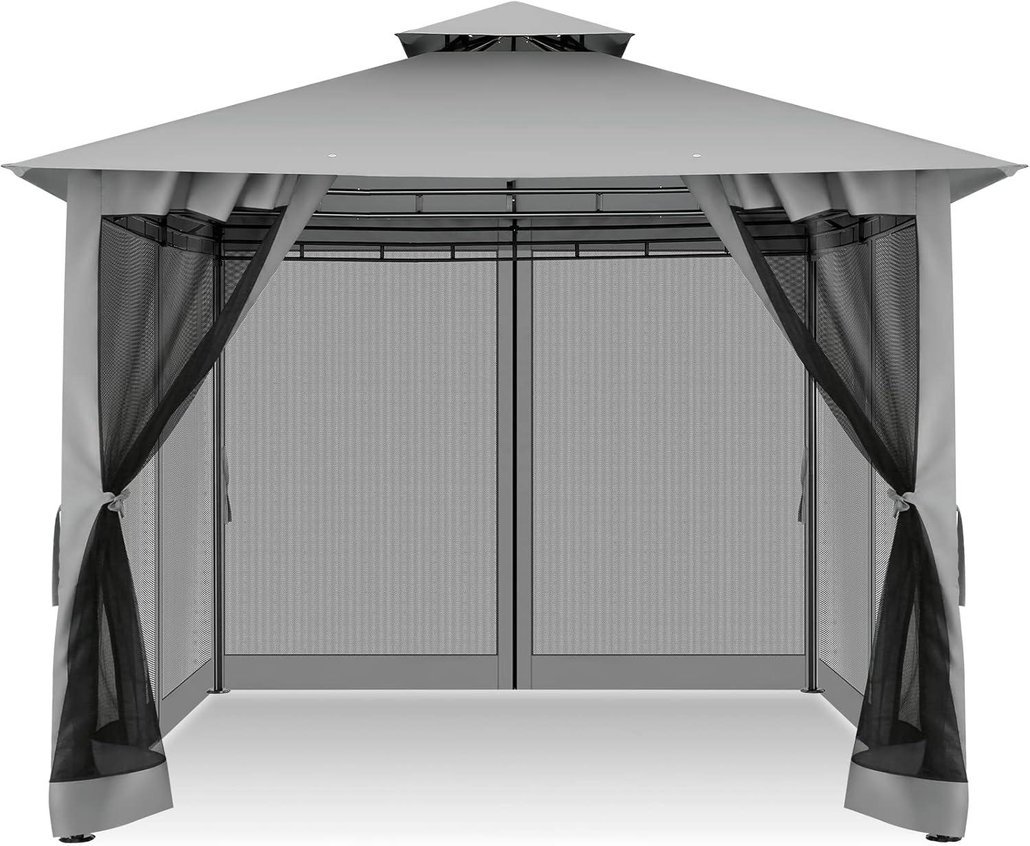 image:imageCOBIZI Gazebo 10x10 Heavy Duty Gazebo with Improved Nettings Outdoor Pavillon Double Roof Patio Gazebos with Metal Steel Frame Outdoor Canopy for Patio Deck Backyard Gray Nettings