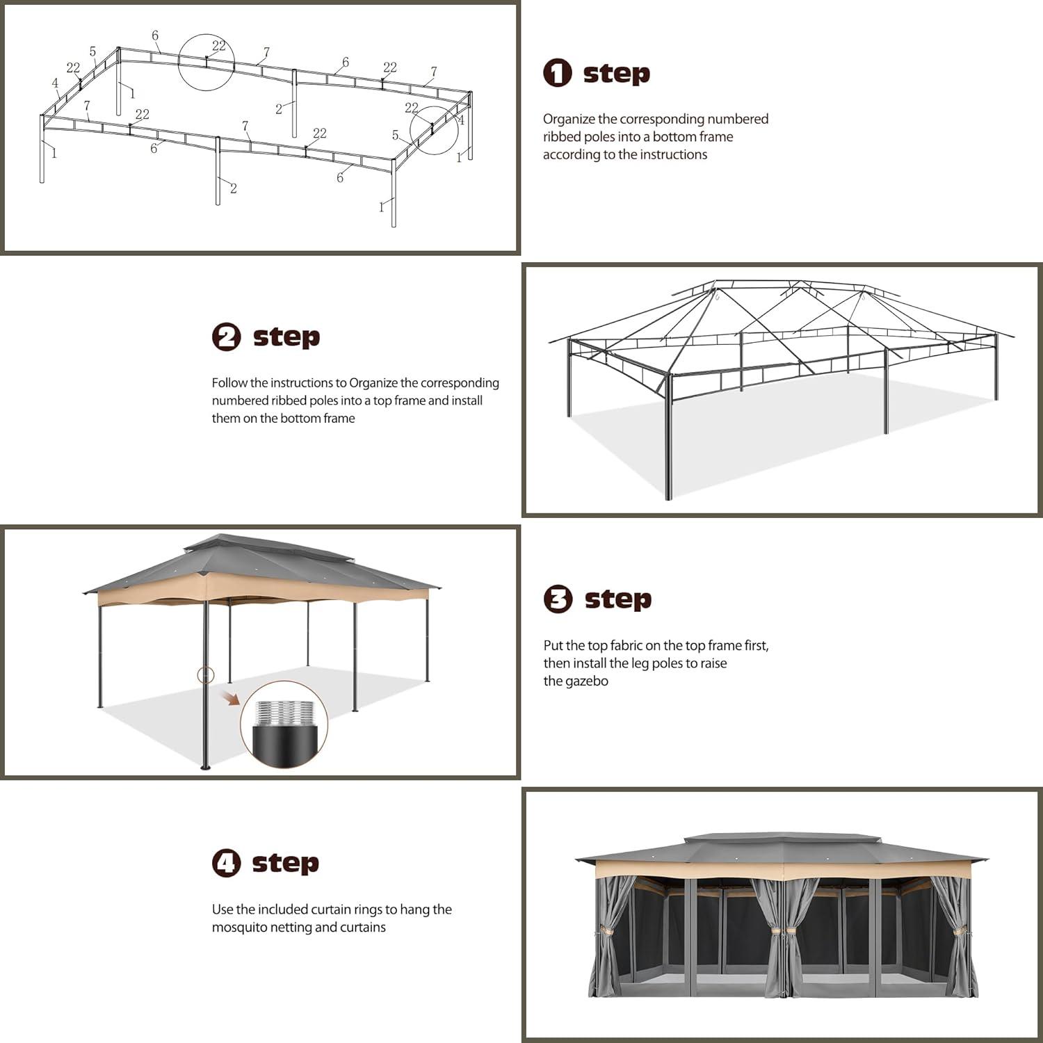 image:imageCOBIZI Gazebo 10x13 Heavy Duty Gazebos with Improved Nettings Outdoor Gazebo Double Roof Patio Gazebos with Metal Steel Frame Outdoor Canopy for Patio Deck Backyard Brown