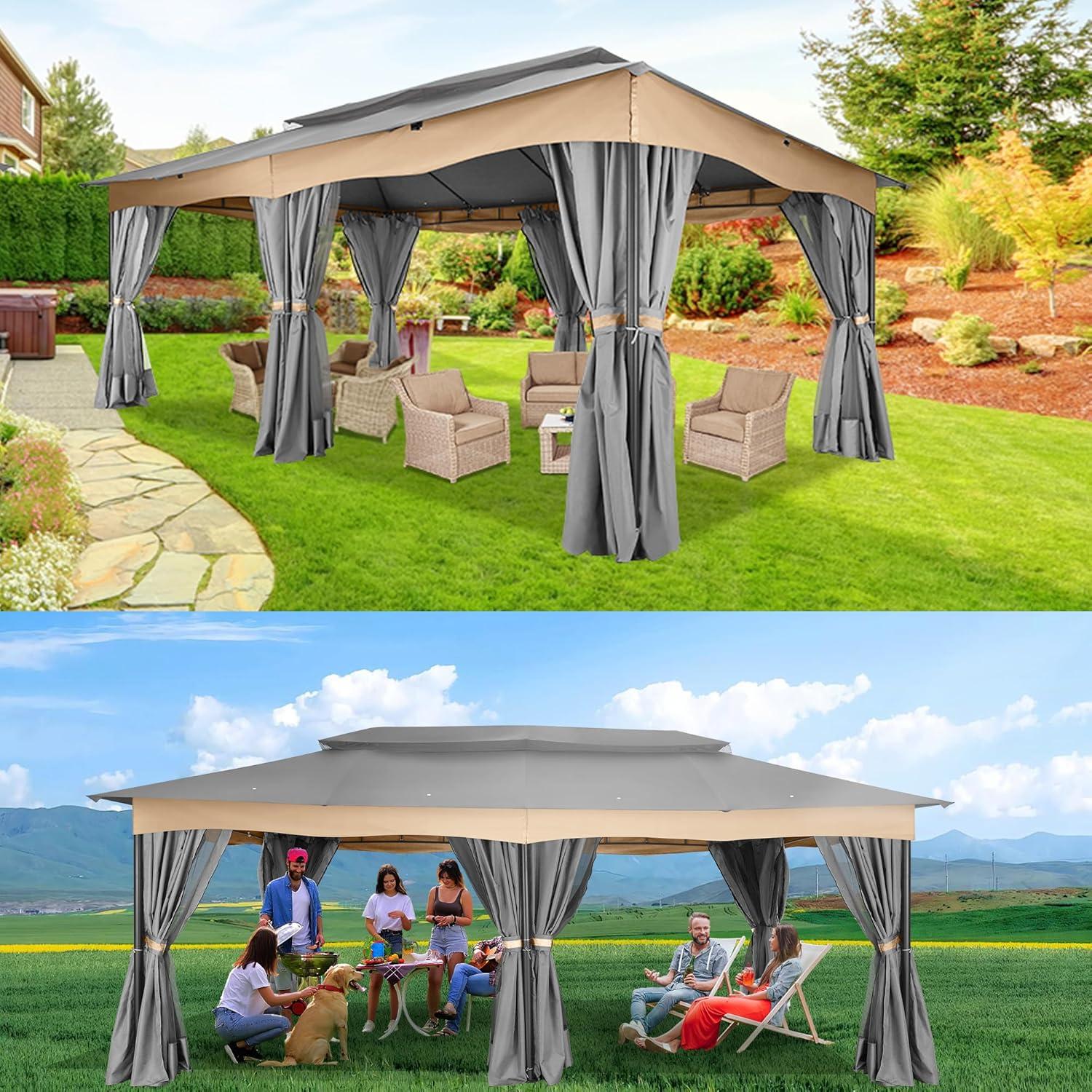 image:imageCOBIZI Gazebo 10x13 Heavy Duty Gazebos with Improved Nettings Outdoor Gazebo Double Roof Patio Gazebos with Metal Steel Frame Outdoor Canopy for Patio Deck Backyard Brown