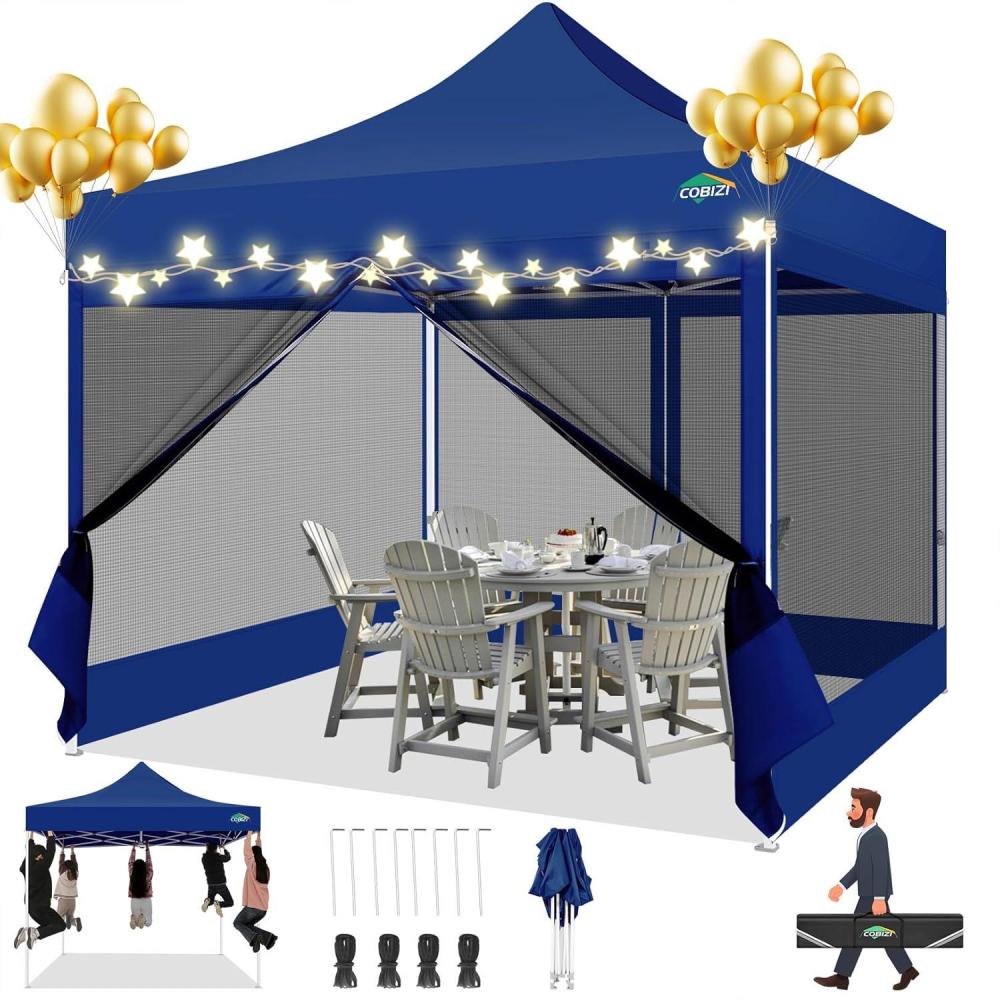 image:imageCOBIZI 10x10 Canopy Tent with 4 SidewallsHeavy Duty Pop up Canopy with Mosquito NettingEasy up Screen Tent for Parties Wedding Outdoor Camping with HandbagKhakiDeep Blue