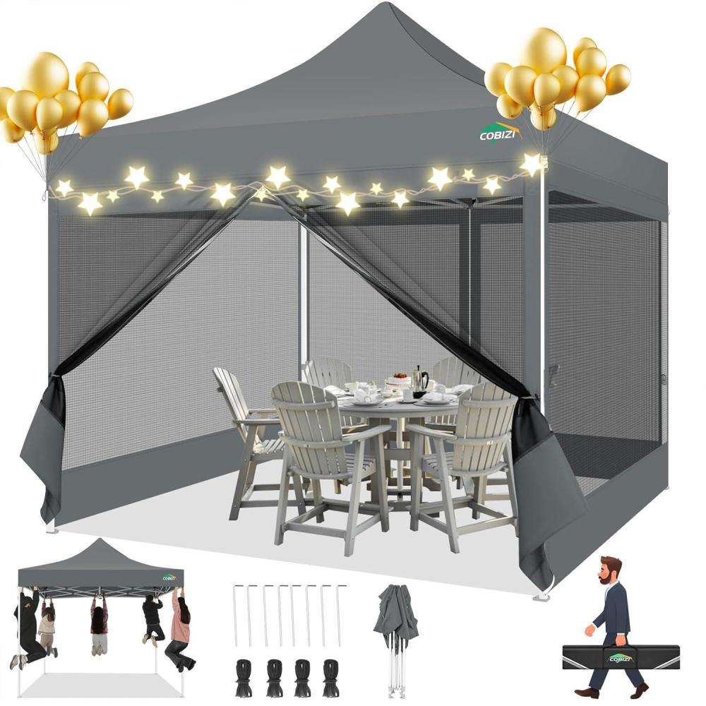image:imageCOBIZI 10x10 Canopy Tent with 4 SidewallsHeavy Duty Pop up Canopy with Mosquito NettingEasy up Screen Tent for Parties Wedding Outdoor Camping with HandbagKhakiGray