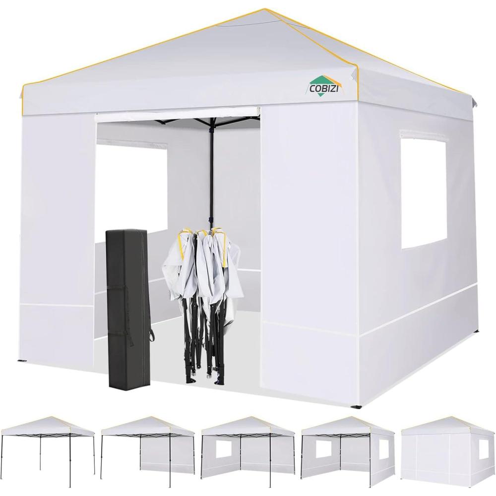 image:imageCOBIZI 10x10 Pop Up Canopy Gazebo with Mesh Windows 20 Easy up Canopy Tent 10x10 Portable Waterproof Outdoor Canopie with 4 Removable Sidewalls amp Carry Bag amp 4 Stakes amp Ropes White