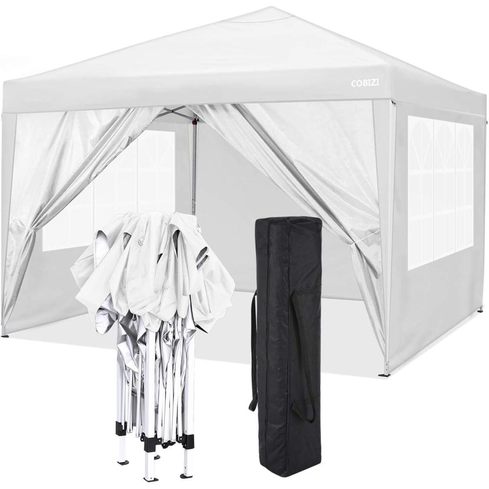 image:imageCOBIZI 10x10 Pop Up Canopy Tent Outdoor Party Tent with 3 Sidewalls 1 Person Easy Set up Tents for Parties with Fluorescent Strip amp 4 Sandbags Waterproof UPF50 3 Adjustable Height GrayPurple1