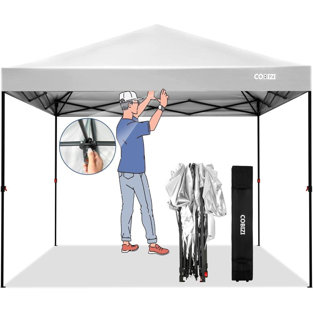 image:imageCOBIZI 10x10 Pop Up Canopy Tent with Removable Sidewalls Waterproof Portable Easy Up Canopy with Carry Bag Instant Outdoor Shelter Tents for Parties Events Backyard Gatherings Weddings KhakiPure White