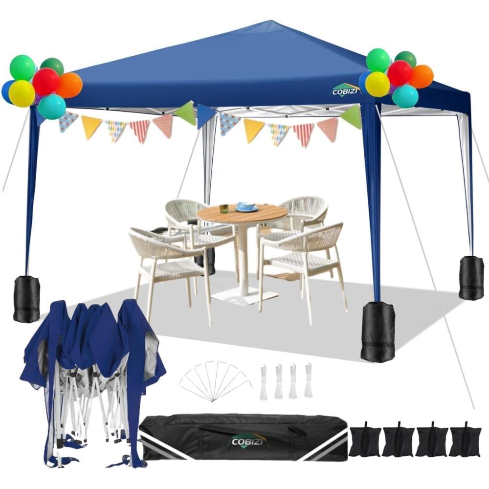 image:imageCOBIZI 10x10 Pop Up Canopy Tent with Removable Sidewalls Waterproof Portable Easy Up Canopy with Carry Bag Instant Outdoor Shelter Tents for Parties Events Backyard Gatherings Weddings KhakiNavy Blue