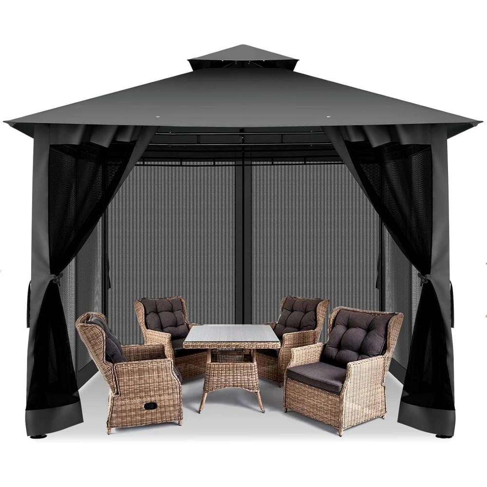 image:imageCOBIZI 10x10 Pop up Canopy Canopy Tent 10x10 with 3 Sidewalls 1 Person Easy Set upTents for Parties Outdoor Tent with Fluorescent Strip amp 4 Sandbags Waterproof 3 Adjustable HeightDark BlueBlackUPF50