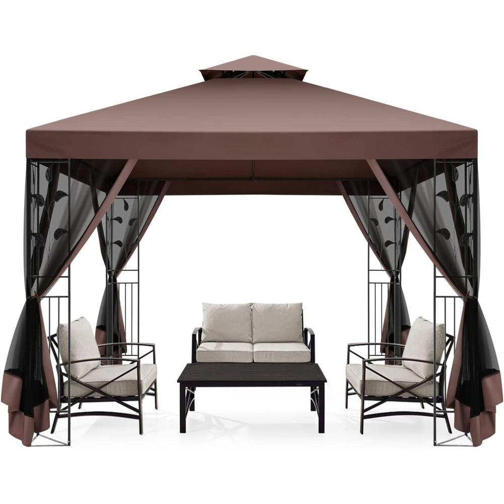 image:imageCOBIZI 10x10 Pop up Canopy Canopy Tent 10x10 with 3 Sidewalls 1 Person Easy Set upTents for Parties Outdoor Tent with Fluorescent Strip amp 4 Sandbags Waterproof 3 Adjustable HeightDark BlueBrown