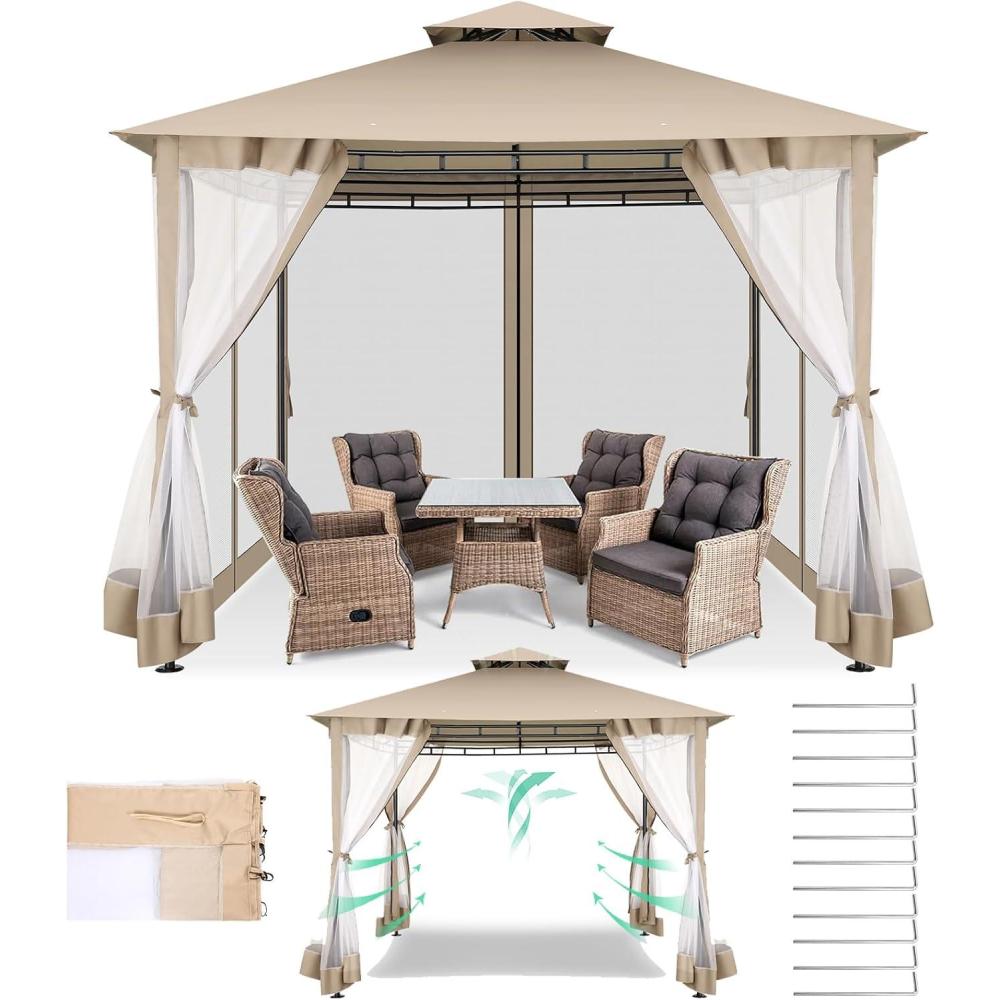 image:imageCOBIZI 10x10 Pop up Canopy Canopy Tent 10x10 with 3 Sidewalls 1 Person Easy Set upTents for Parties Outdoor Tent with Fluorescent Strip amp 4 Sandbags Waterproof 3 Adjustable HeightDark BlueKhakiUPF50