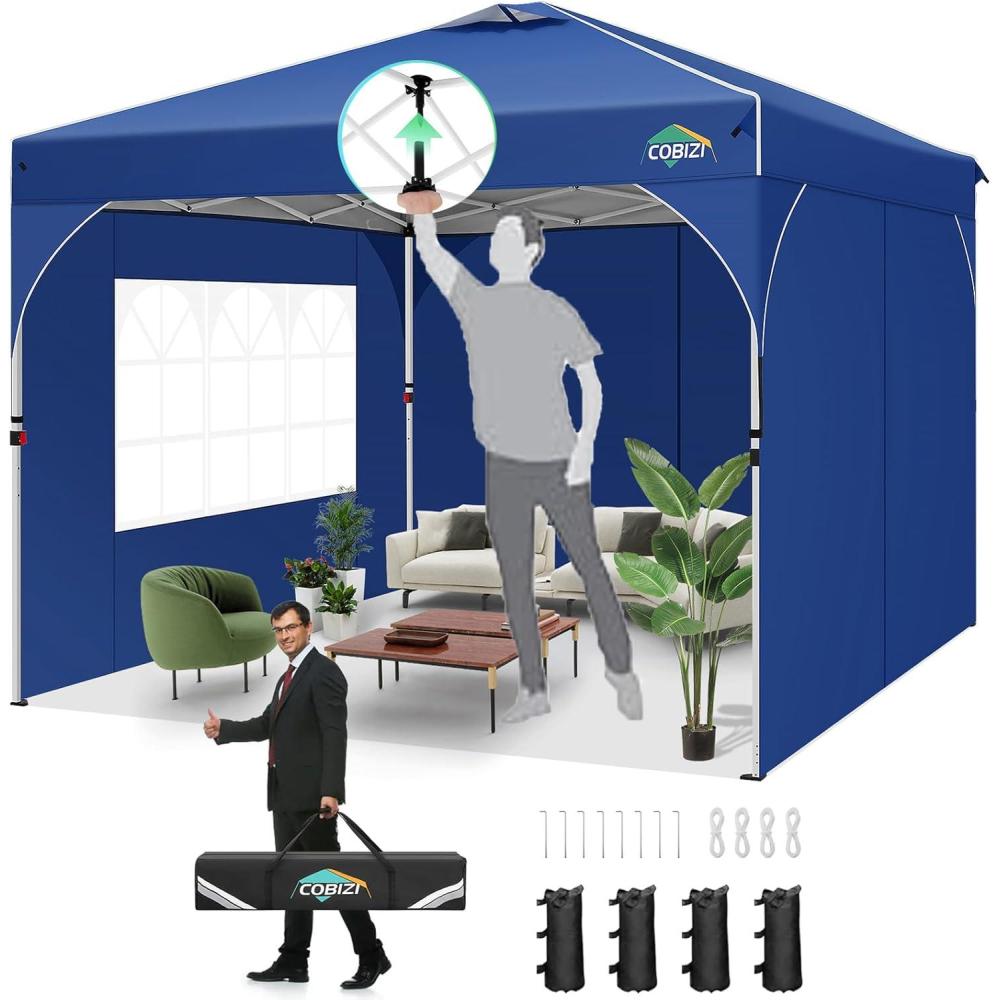 image:imageCOBIZI 10x10 Pop up Canopy Canopy Tent 10x10 with 3 Sidewalls 1 Person Easy Set upTents for Parties Outdoor Tent with Fluorescent Strip amp 4 Sandbags Waterproof 3 Adjustable HeightDark BlueDark Blue 2