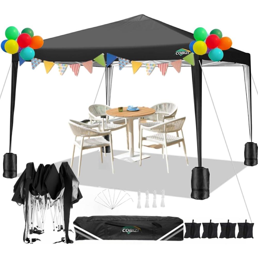 image:imageCOBIZI 10x10 Pop up Canopy Canopy Tent 10x10 with 3 Sidewalls 1 Person Easy Set upTents for Parties Outdoor Tent with Fluorescent Strip amp 4 Sandbags Waterproof 3 Adjustable HeightDark BlueGray1715