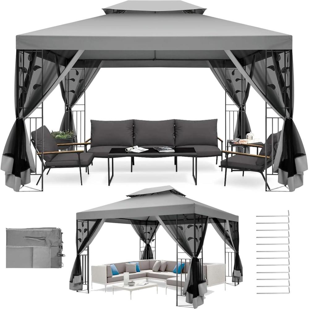 image:imageCOBIZI 10x10 Pop up Canopy Canopy Tent 10x10 with 3 Sidewalls 1 Person Easy Set upTents for Parties Outdoor Tent with Fluorescent Strip amp 4 Sandbags Waterproof 3 Adjustable HeightDark BlueGray