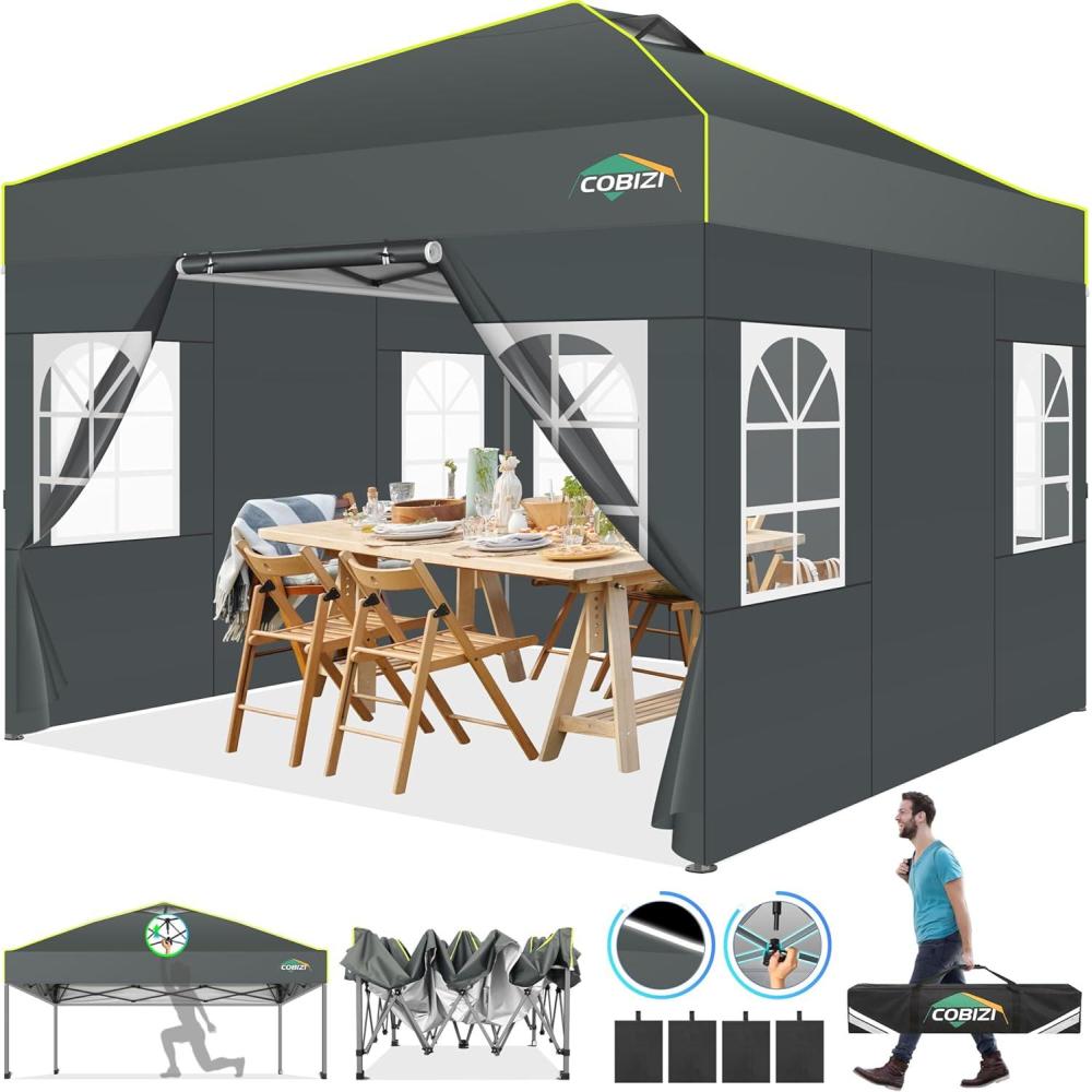 image:imageCOBIZI 10x10 Pop up Canopy Tent with SidewallsOne Push Setup Tent for Parties Waterproof amp UV 50 Outdoor Commercial Gazebo with Air Vent Reflective Strip4 Sandbags for Garden BeachBlackGrey1year warranty