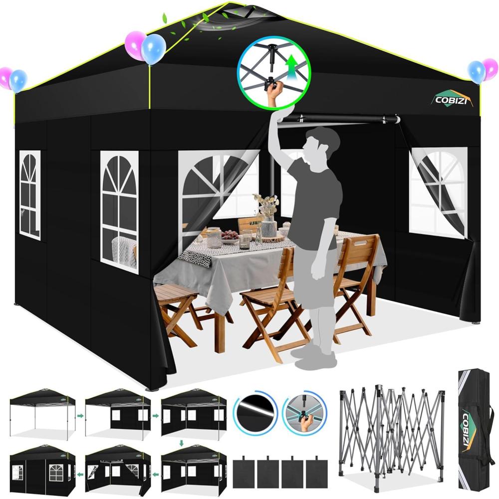 image:imageCOBIZI 10x10 Pop up Canopy Tent with SidewallsOne Push Setup Tent for Parties Waterproof amp UV 50 Outdoor Commercial Gazebo with Air Vent Reflective Strip4 Sandbags for Garden BeachBlackBlack1year warranty