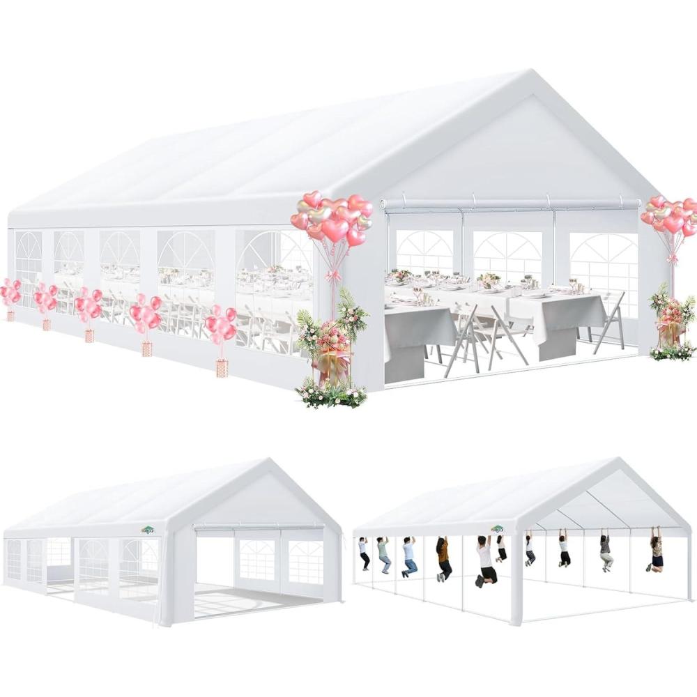 image:imageCOBIZI 10x20 Party Tent Heavy Duty 10x20 Canopy with Removable Sidewalls amp 4 Builtin Sandbags Commercial Wedding Large Tent UV 50 Waterproof WhitePurple16x 32