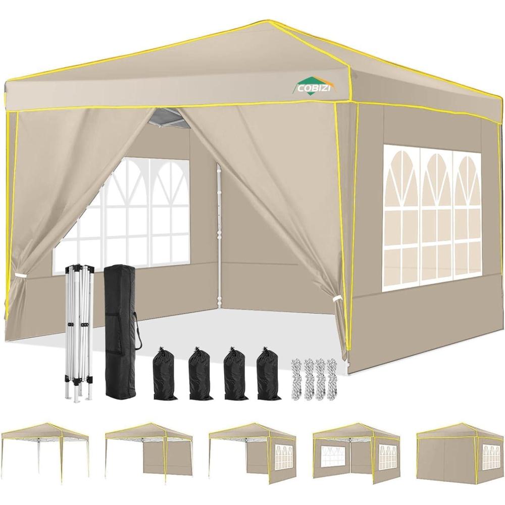 image:imageCOBIZI 10x20 Pop Up Canopy Tent with SidewallsParty Tent Outdoor Gazebos Waterproof amp UV503 Adjustable HeightsHigher Frame Design Extra Tall for Parties BackyardWeddingsMarketsDark BlueKhaki