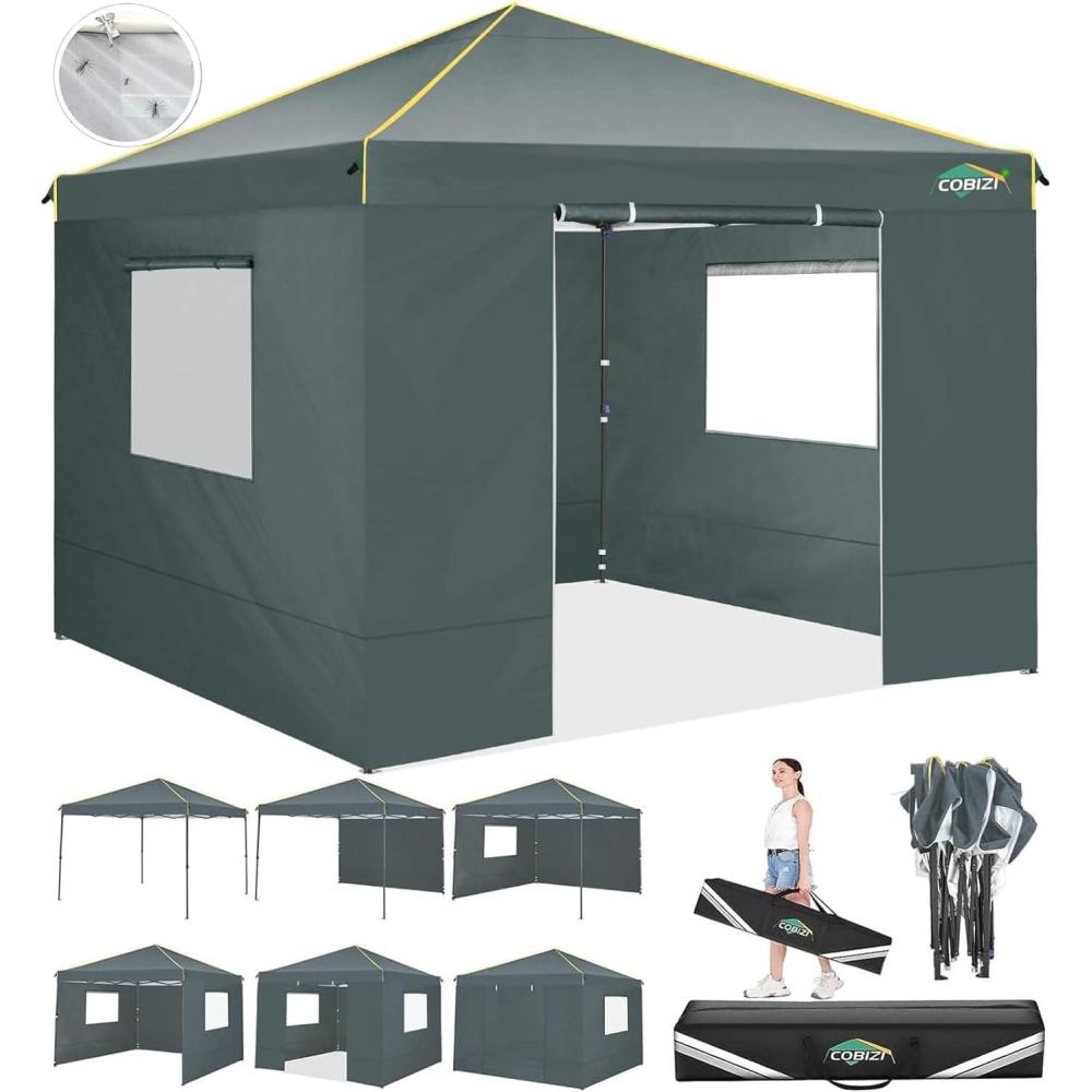 image:imageCOBIZI 10x20 Pop Up Canopy Tent with SidewallsParty Tent Outdoor Gazebos Waterproof amp UV503 Adjustable HeightsHigher Frame Design Extra Tall for Parties BackyardWeddingsMarketsDark BlueNew Gray