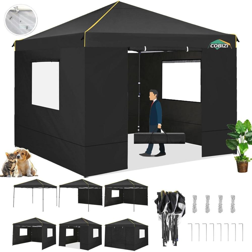 image:imageCOBIZI 10x20 Pop Up Canopy Tent with SidewallsParty Tent Outdoor Gazebos Waterproof amp UV503 Adjustable HeightsHigher Frame Design Extra Tall for Parties BackyardWeddingsMarketsDark BlueNew Black