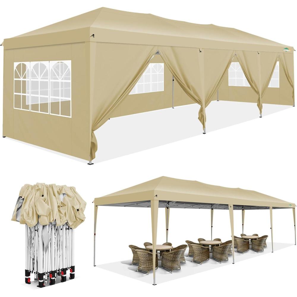 image:imageCOBIZI 10x30 Pop Up Canopy Tent with 8 Removable Sidewalls Waterproof Commercial Instant Shelter Outdoor Party Tent Portable Canopy Tent for Parties with Carry Bag and 4 Sandbags Khaki 10x30