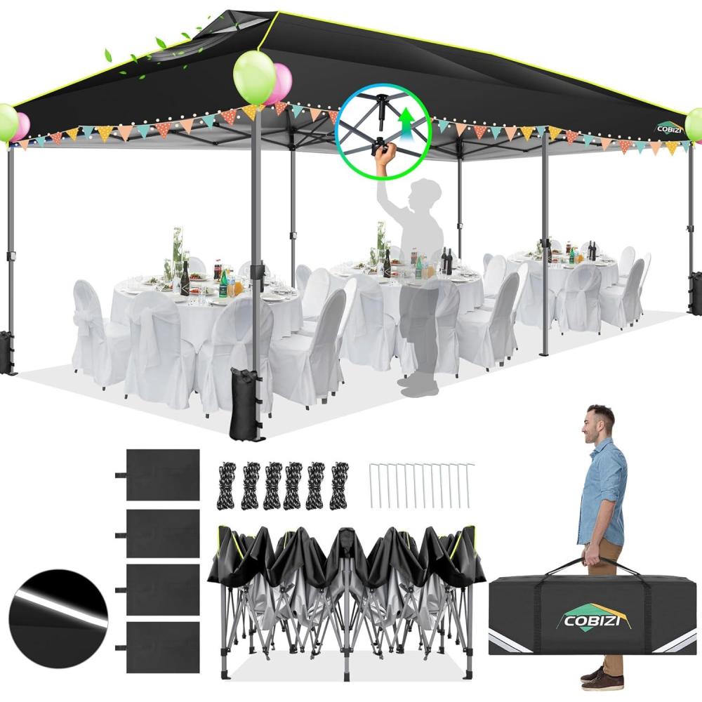 image:imageCOBIZI 10x30 Pop Up Canopy Tent with Air Vent EZ Pop Up Party 10x30 Gazebo Waterproof and UPF50Outdoor Canopy for Parties Wedding Eventswith Roller Bag SandbagsBlue
