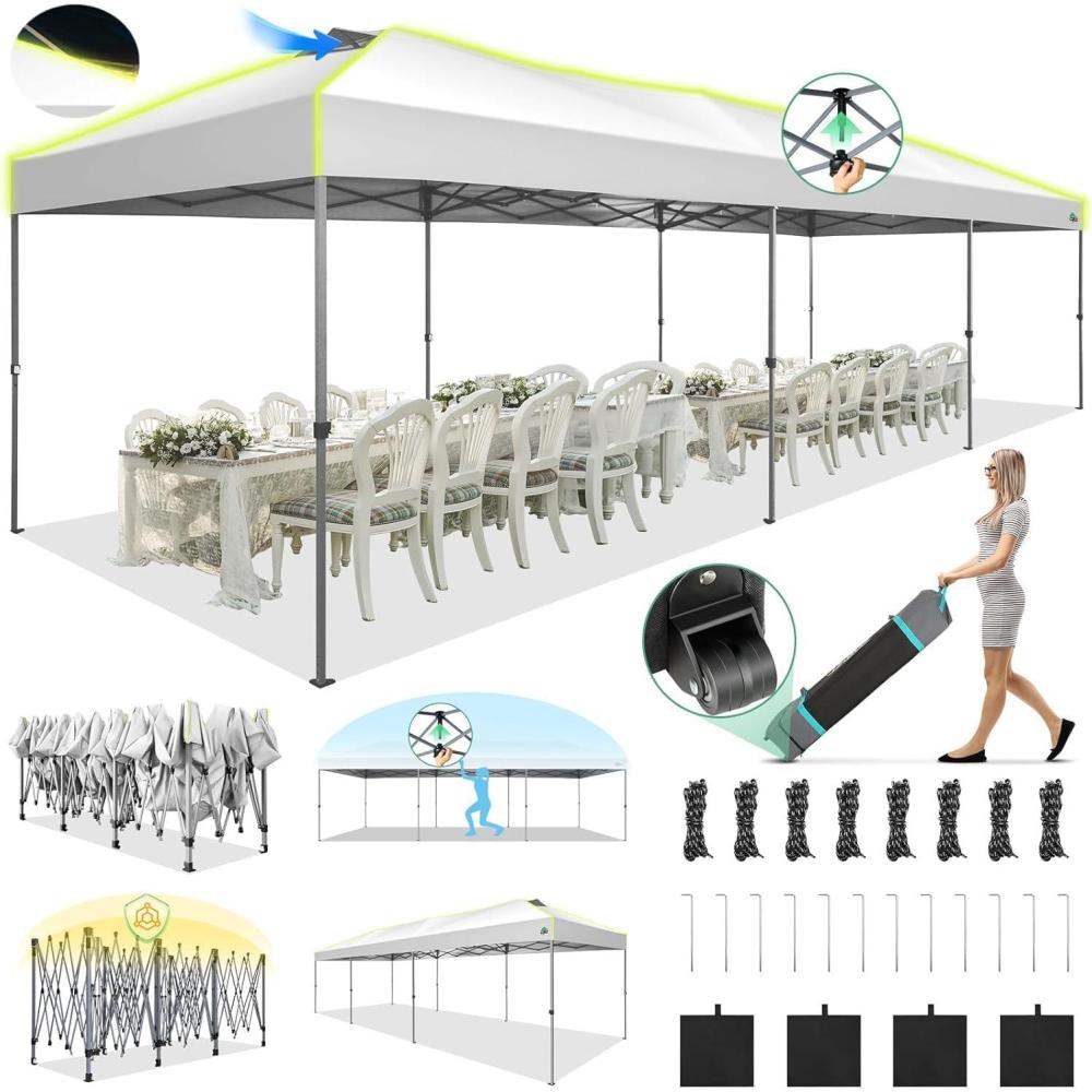 image:imageCOBIZI 10x30 Pop Up Canopy Wedding Party Tent Without Sidewall One Push Setup Glow 3 Adjustable Height Air Vent Waterproof UPF50 Wheeled Bag 4 Sandbag 8 Stake Ropes for Commercial Outdoor