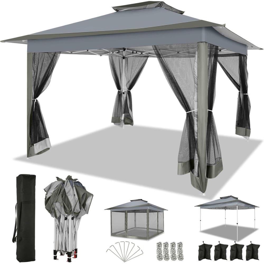 image:imageCOBIZI 11x11 Pop Up Gazebo OnePush Canopy Tent Carpas Para Patio Outdoor Canopy Shelter with Double Roof Ventiation 121 Square Feet of Shade for Lawn Garden Backyard and Deck Gray Upgraded 20Darkgrey