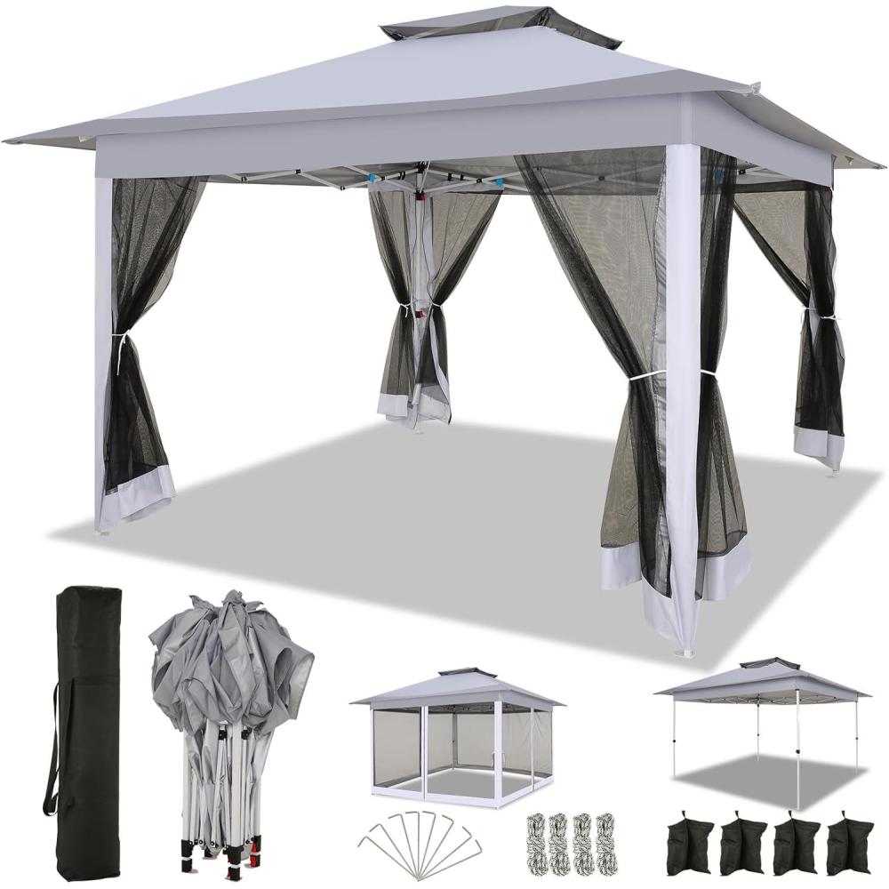 image:imageCOBIZI 11x11 Pop Up Gazebo OnePush Canopy Tent Carpas Para Patio Outdoor Canopy Shelter with Double Roof Ventiation 121 Square Feet of Shade for Lawn Garden Backyard and Deck Gray Upgraded 20GrayUpgrade