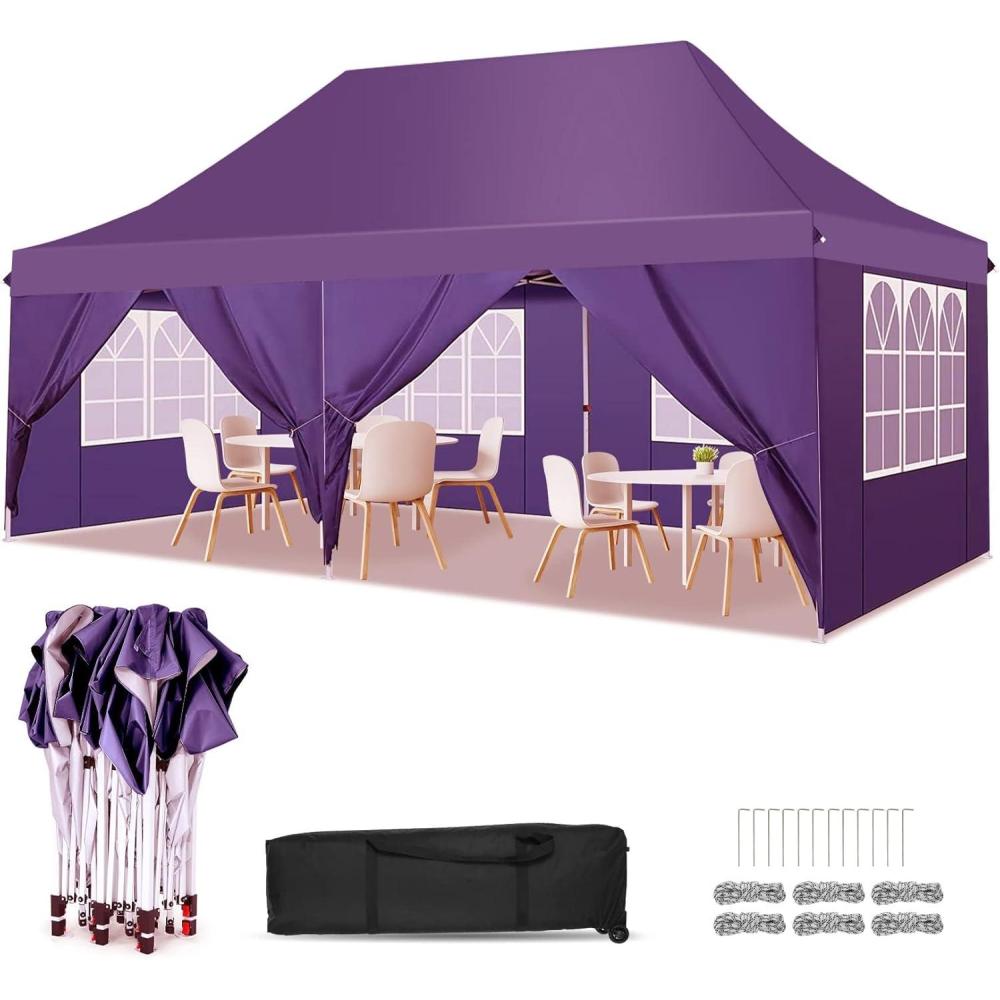 image:imageCOBIZI 12x12 Pop Up Gazebo On Clearance Upgrade Easy Up Metal Outdoor Canopy Waterproof Portable Gazebo with Mosquito Nettings 4 Ropes 8 Stakes and Carry Bag for Patio GardenLight GrayPurple