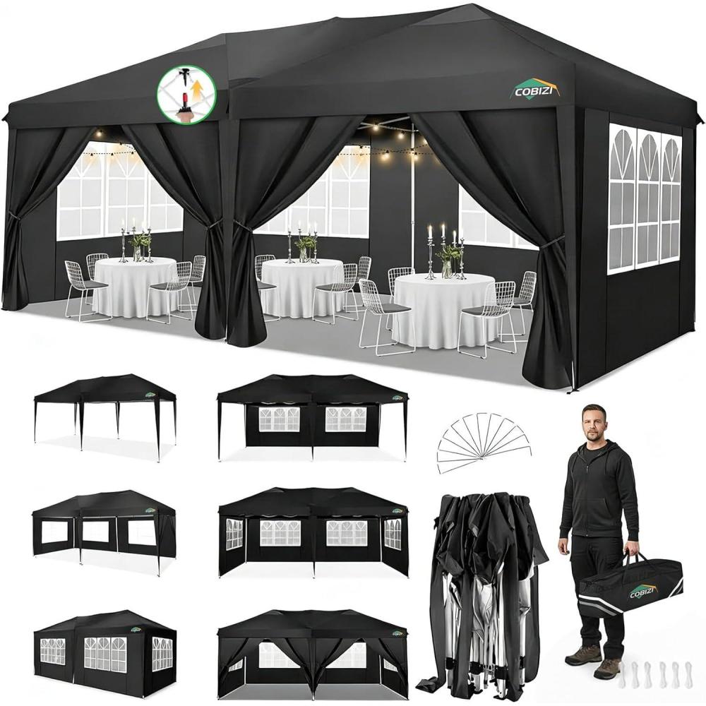 image:imageCOBIZI 12x12 Pop Up Gazebo On Clearance Upgrade Easy Up Metal Outdoor Canopy Waterproof Portable Gazebo with Mosquito Nettings 4 Ropes 8 Stakes and Carry Bag for Patio GardenLight GrayBlack