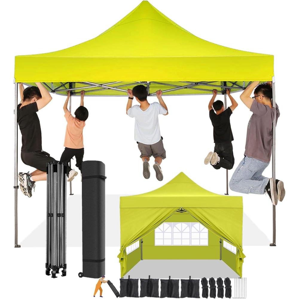 image:imageCOBIZI 12x12 Pop Up Gazebo On Clearance Canopy Tent Easy Up Outdoor Gazebo Waterproof Upgrade with Mosquito Nettings and Carry Bag for Patio Garden LawnYellow