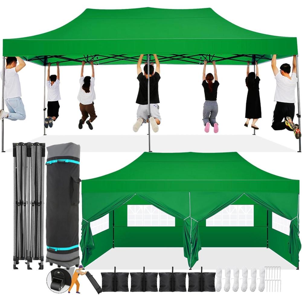image:imageCOBIZI 12x12 Pop Up Gazebo On Clearance Canopy Tent Easy Up Outdoor Gazebo Waterproof Upgrade with Mosquito Nettings and Carry Bag for Patio Garden LawnDark Green