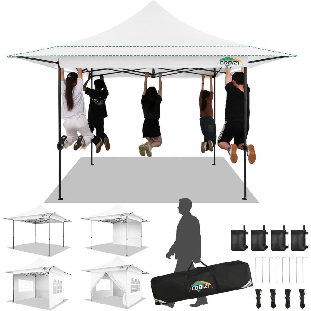 image:imageCOBIZI 13x13 Heavy Duty Pop Up Canopy with 4 Sidewalls Commercial Outdoor Party Tent with 4 SandBags for Events Parties and BBQs All Season Waterproof amp Height Adjustable WhitePure White
