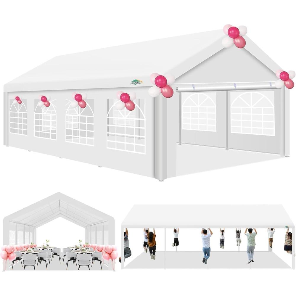 image:imageCOBIZI 13x26 Party Tent Heavy Duty for Parties Powder Coating Better Than Galvanized Waterproof for Church amp Wedding Large Outdoor Event Gazebo with Removable Sidewall amp Builtin Sandbag White