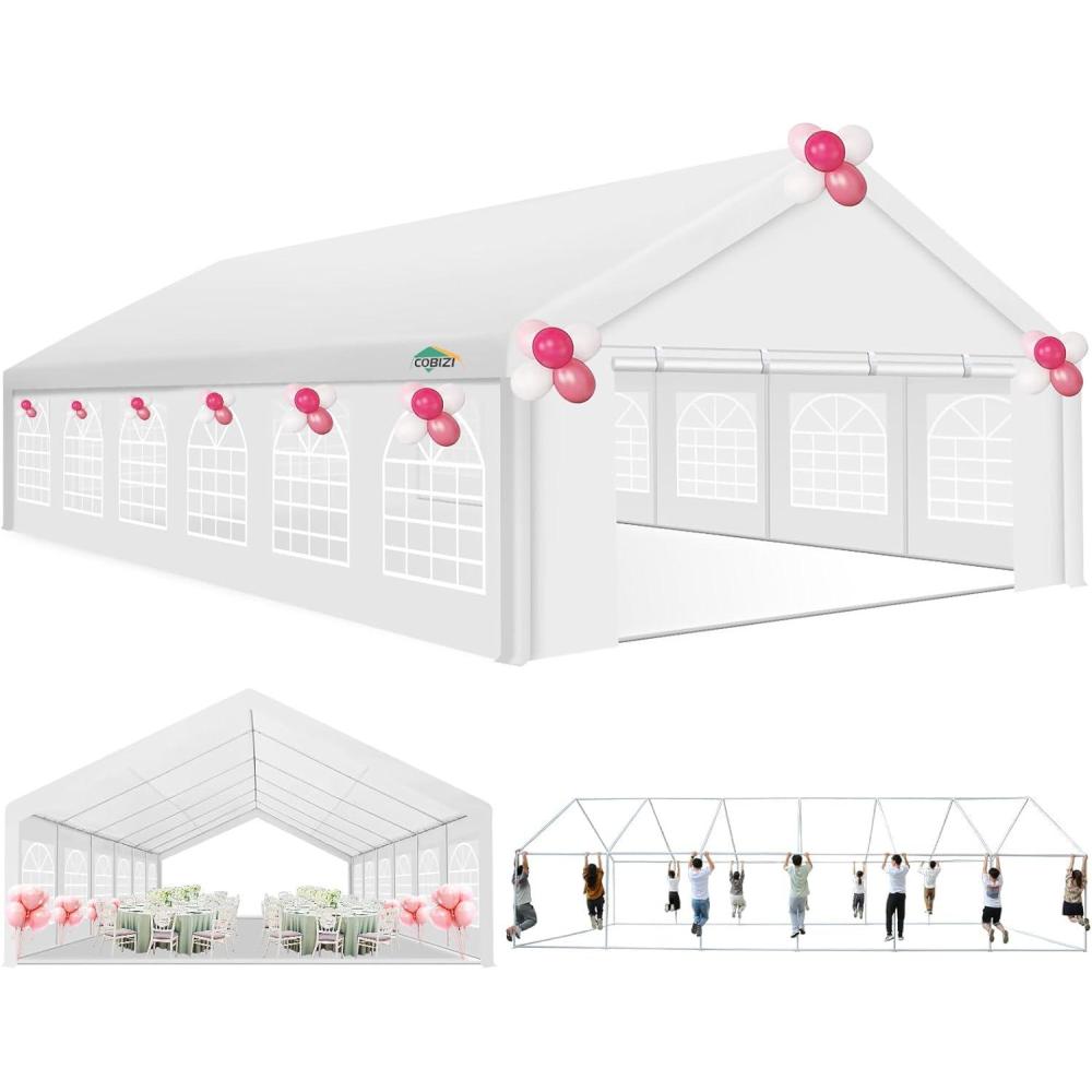 image:imageCOBIZI 20x40 Party Tent Heavy Duty Galvanized Wedding Tent Event Shelter for Parties Outdoor with Removable Sidewall amp Builtin Sandbag Carpas para Fiestas Large Canopy Waterproof White