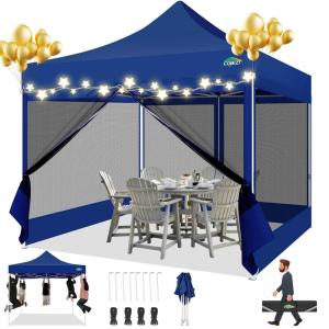 image:imageCOBIZI 10x10 Canopy Tent with 4 SidewallsHeavy Duty Pop up Canopy with Mosquito NettingEasy up Screen Tent for Parties Wedding Outdoor Camping with HandbagKhakiDeep Blue