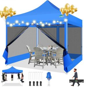 image:imageCOBIZI 10x10 Canopy Tent with 4 SidewallsHeavy Duty Pop up Canopy with Mosquito NettingEasy up Screen Tent for Parties Wedding Outdoor Camping with HandbagKhakiBlue
