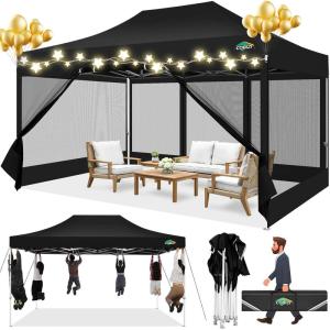 image:imageCOBIZI 10x10 Canopy Tent with 4 SidewallsHeavy Duty Pop up Canopy with Mosquito NettingEasy up Screen Tent for Parties Wedding Outdoor Camping with HandbagKhakiblack
