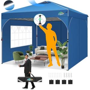 image:imageCOBIZI 10x10 Pop Up Canopy Tent Outdoor Party Tent with 3 Sidewalls 1 Person Easy Set up Tents for Parties with Fluorescent Strip amp 4 Sandbags Waterproof UPF50 3 Adjustable Height GrayBlue