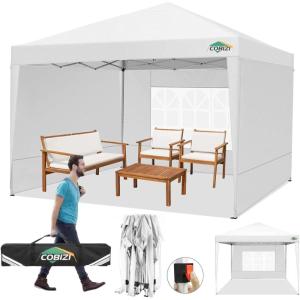 image:imageCOBIZI 10x10 Pop Up Canopy Tent with 3 Sidewalls Easy Up Canopy 10x10 Waterproof Commercial Outdoor Gazebo Portable Shelter Instant Tents for PartiesBackyardFlea MarketCarrying Bag1