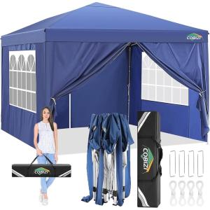image:imageCOBIZI 10x10 Pop Up Canopy Tent with Removable Sidewalls Waterproof Portable Easy Up Canopy with Carry Bag Instant Outdoor Shelter Tents for Parties Events Backyard Gatherings Weddings KhakiBlue