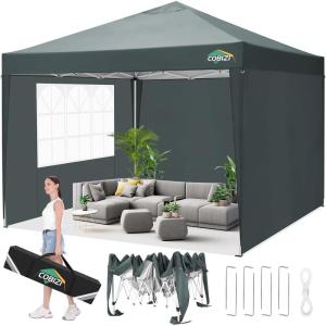 image:imageCOBIZI 10x10 Pop Up Canopy Tent with Removable Sidewalls Waterproof Portable Easy Up Canopy with Carry Bag Instant Outdoor Shelter Tents for Parties Events Backyard Gatherings Weddings KhakiGray