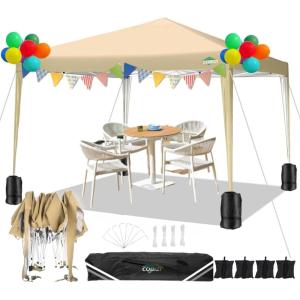 image:imageCOBIZI 10x10 Pop Up Canopy Tent with Removable Sidewalls Waterproof Portable Easy Up Canopy with Carry Bag Instant Outdoor Shelter Tents for Parties Events Backyard Gatherings Weddings KhakiKhaki