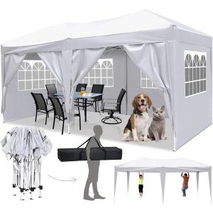 image:imageCOBIZI 10x10 Pop Up Canopy Tent with Removable Sidewalls Waterproof Portable Easy Up Canopy with Carry Bag Instant Outdoor Shelter Tents for Parties Events Backyard Gatherings Weddings KhakiSnowy white