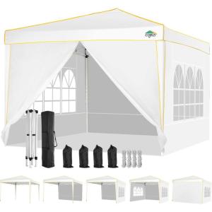 image:imageCOBIZI 10x10 Pop up Canopy Canopy Tent 10x10 Gazebos Ez up for Parties Beach Camping Party Event Shelter Sun Shade with 4 Sidewalls amp Carry Bag 4 Stakes amp Ropes amp Sandbags WhiteWhite