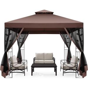 image:imageCOBIZI 10x10 Pop up Canopy Canopy Tent 10x10 with 3 Sidewalls 1 Person Easy Set upTents for Parties Outdoor Tent with Fluorescent Strip amp 4 Sandbags Waterproof 3 Adjustable HeightDark BlueBrown