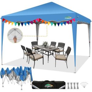 image:imageCOBIZI 10x10 Pop up Canopy Canopy Tent 10x10 with 3 Sidewalls 1 Person Easy Set upTents for Parties Outdoor Tent with Fluorescent Strip amp 4 Sandbags Waterproof 3 Adjustable HeightDark BlueBlack